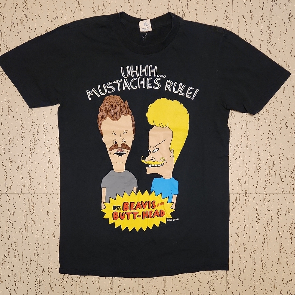 Bevis And Butt Head Black Mustaches Rule Full Graphic T Shirt Vintage Y2K